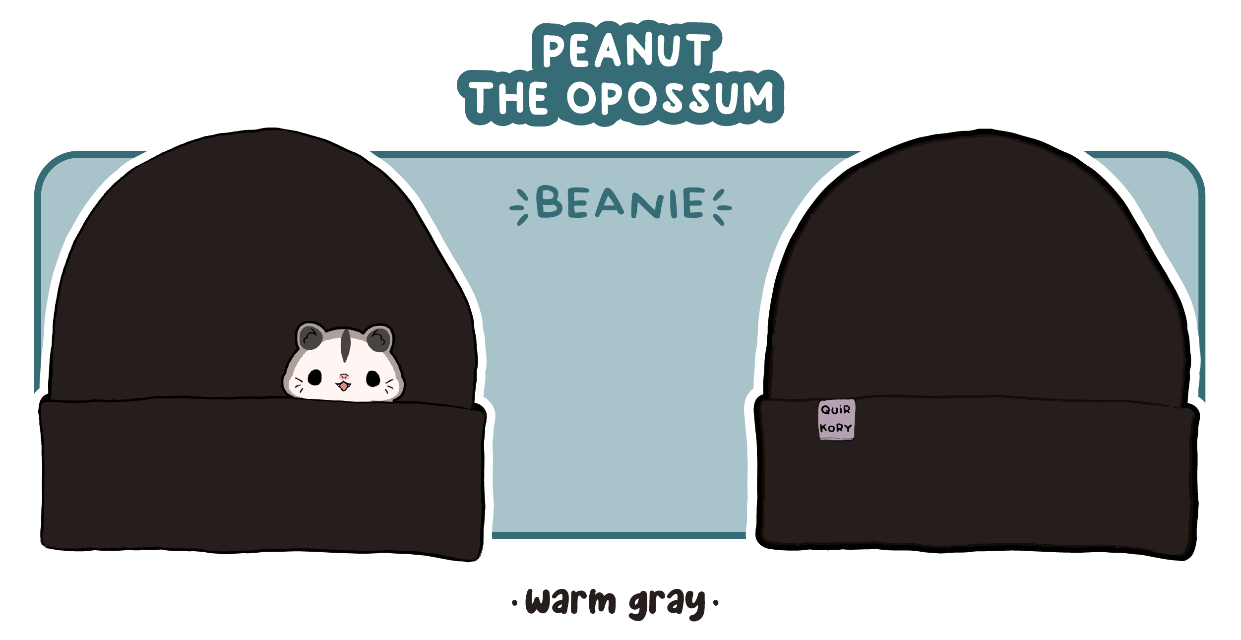 Peanut the Opossum Beanie | Warm Gray