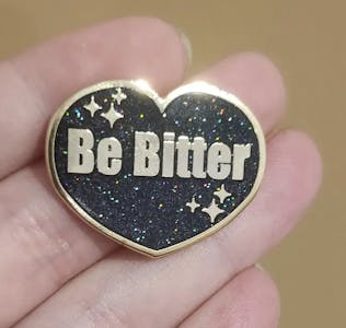 Black Glitter Be Bitter Heart Pin